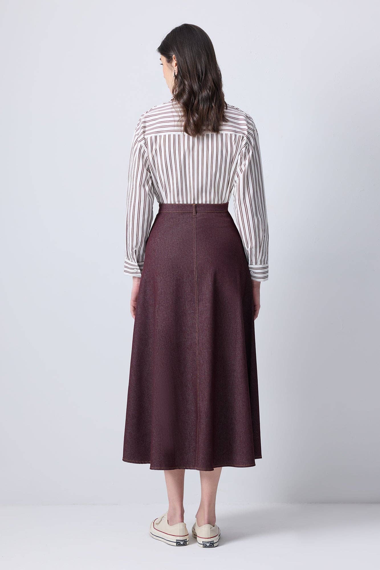 Gonna midi in denim bordeaux