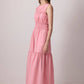 Abito lungo rosa in popeline a balze con smock