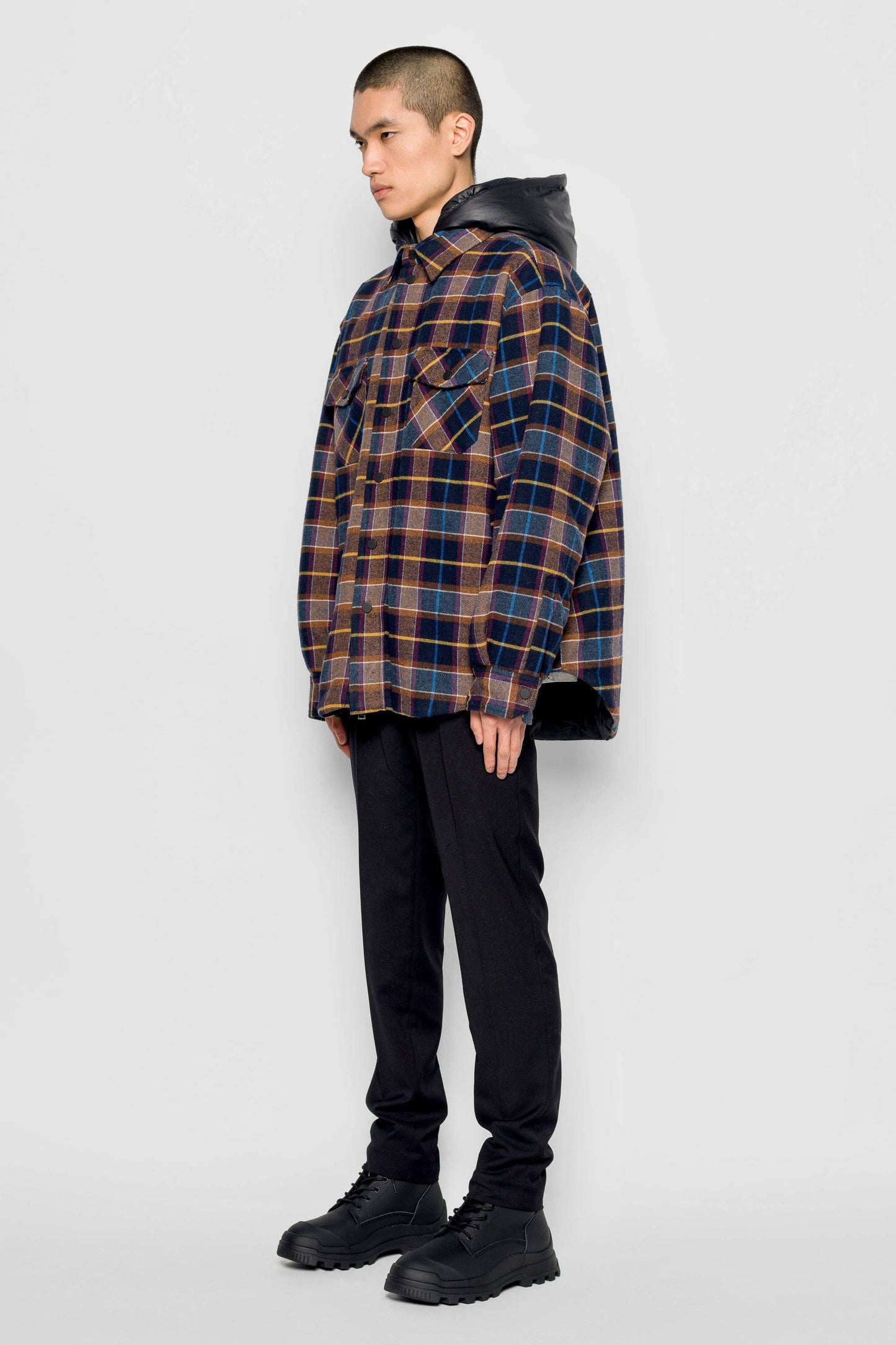 Giacca imbottita tartan con cappuccio rimovibile