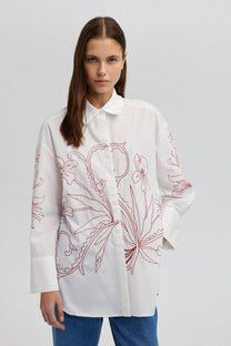 Camicia in misto cotone con ricamo floreale
