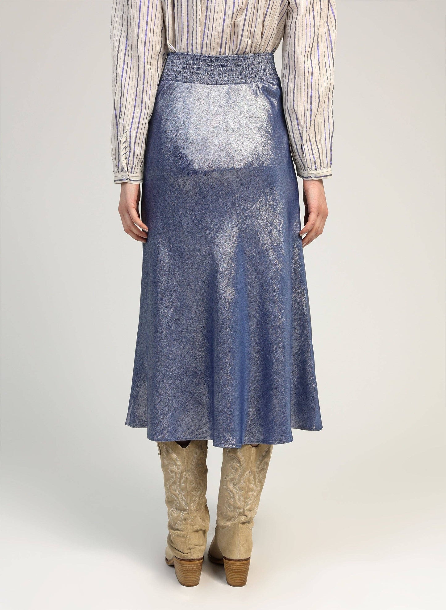 Gonna midi metallizzata blu Janyma