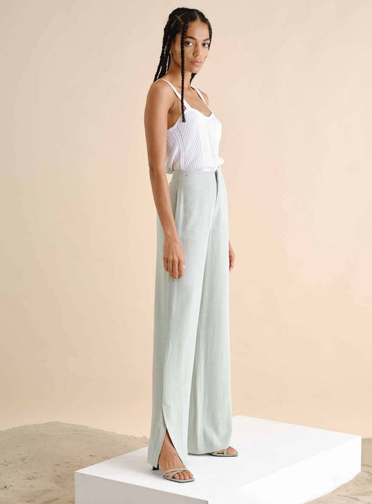Pantaloni in lino a righe da donna