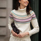 Maglione beige jacquard multicolore a collo alto