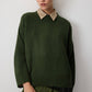 Maglione basic in maglia verde con colletto a contrasto