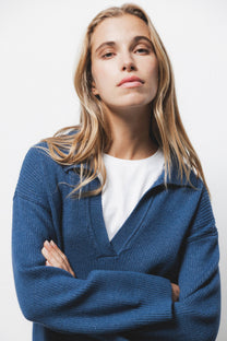 Maglione in maglia rasata con collo polo