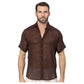 Camicia estiva in cotone a manica corta marrone
