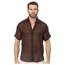 Camicia estiva in cotone a manica corta marrone