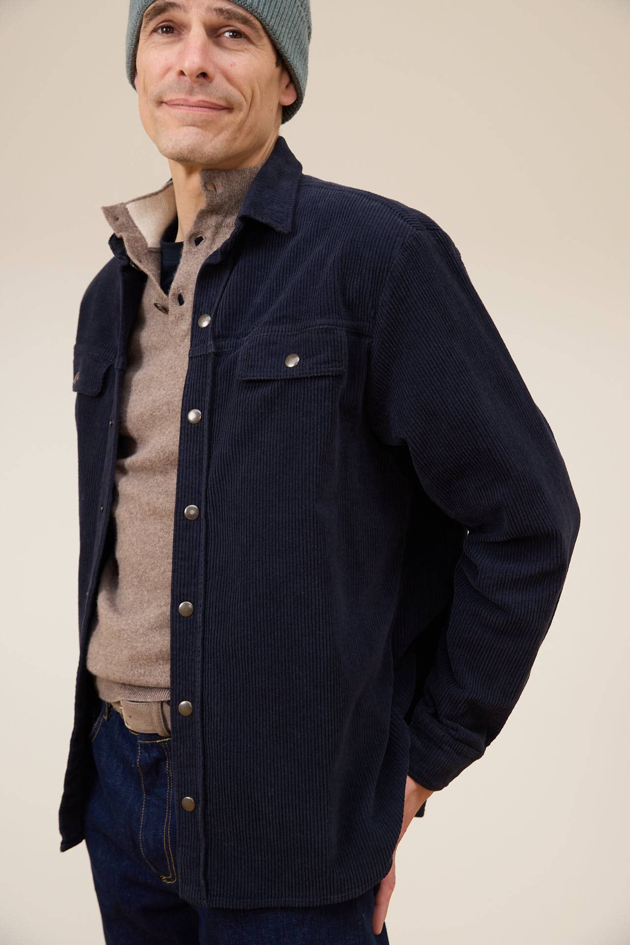 Sopracamicia Chicago in velluto a coste blu navy