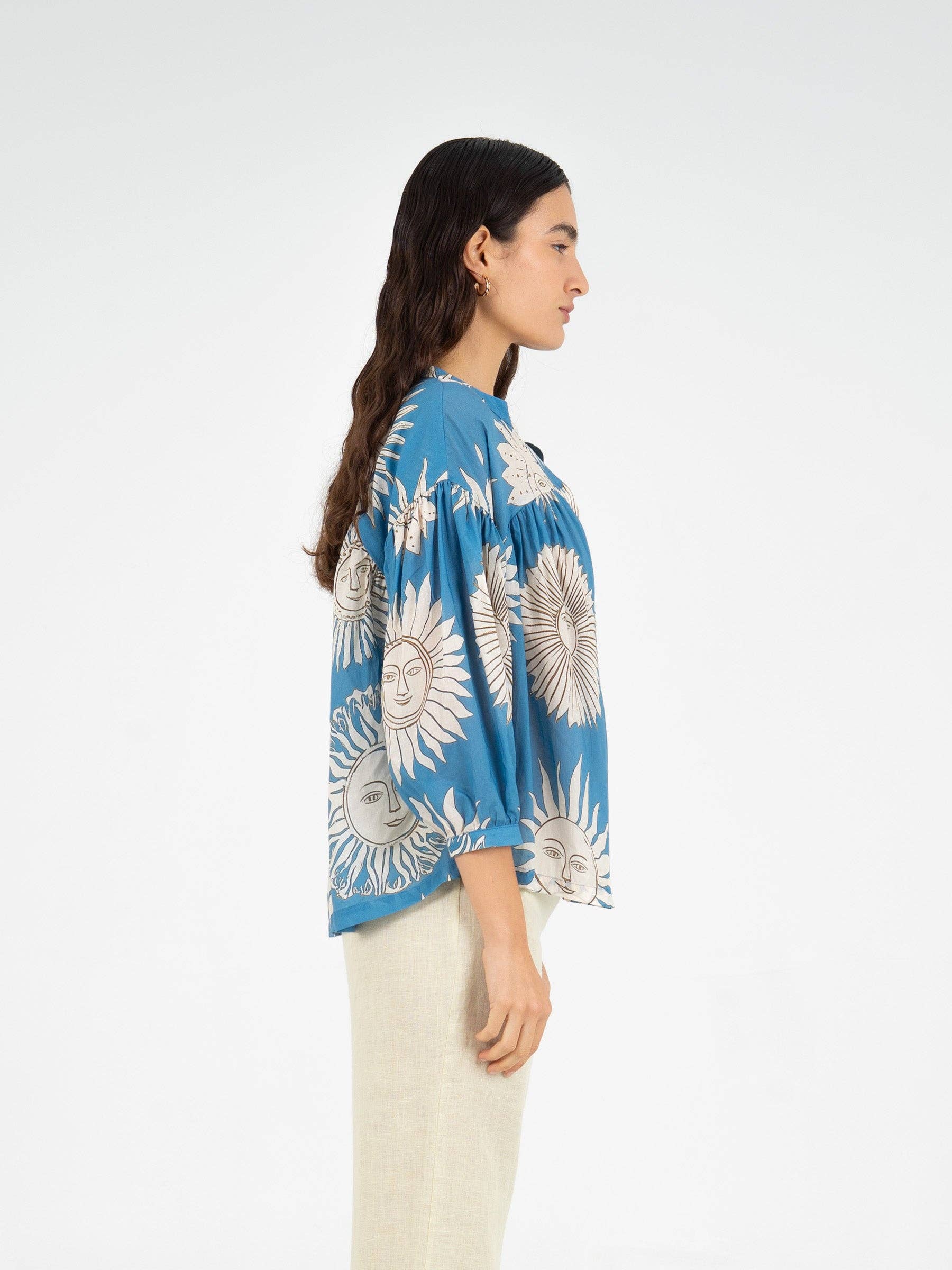 Camicetta estiva boho in voile di cotone con maniche 3/4