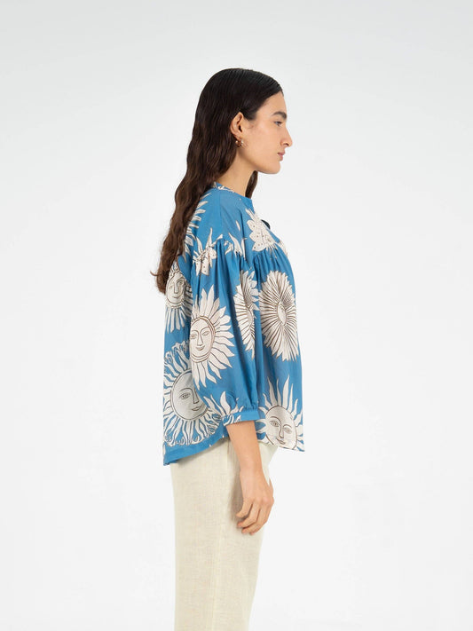 Camicetta estiva boho in voile di cotone con maniche 3/4