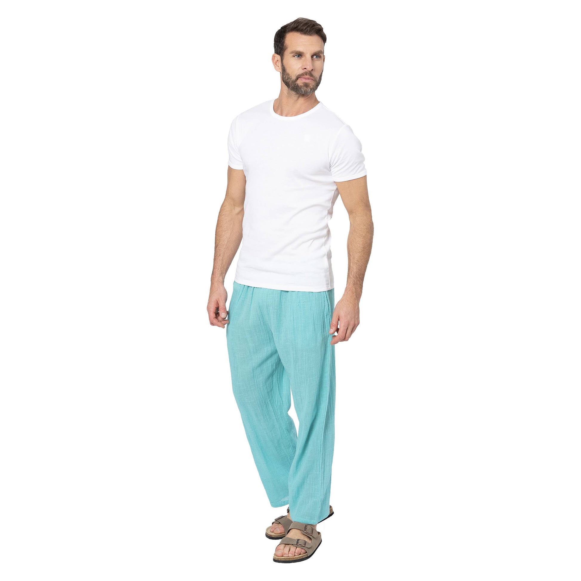 Pantaloni lunghi estivi in cotone turchese