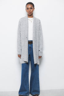 Cardigan lungo in maglia strutturata con collo a scialle