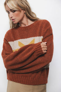 Maglione in maglia jacquard con maniche a palloncino