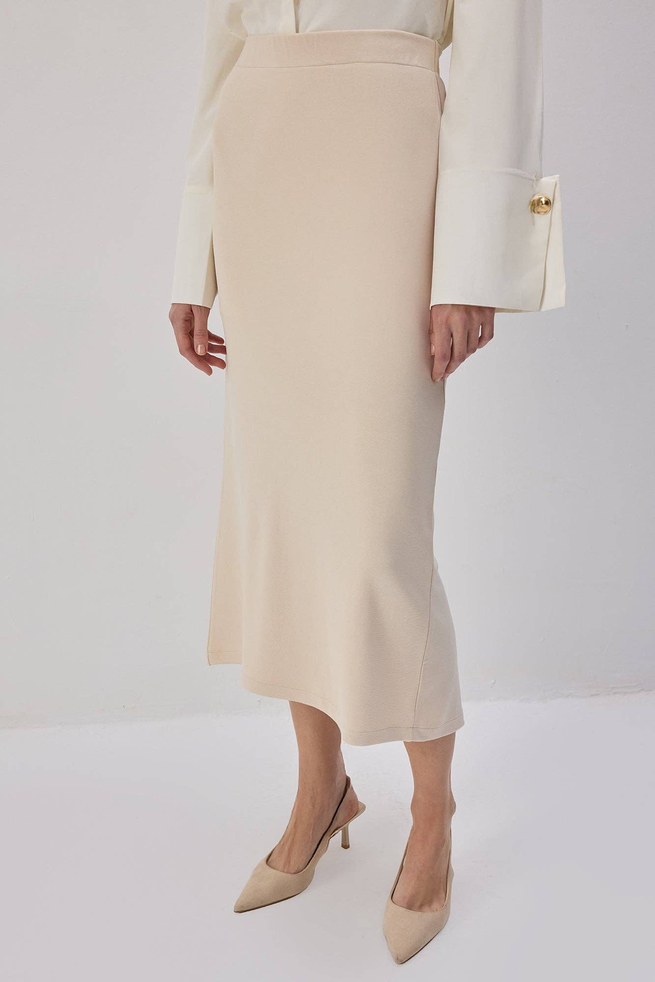Gonna midi in maglia con vita elasticizzata