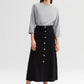 Gonna jeans a linea midi nera con bottoni