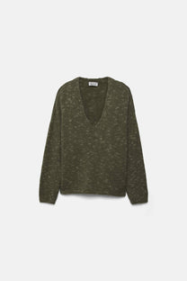 Maglione in maglia rasata con scollo a V
