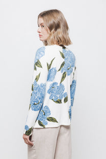 Cardigan jacquard floreale con bottoni