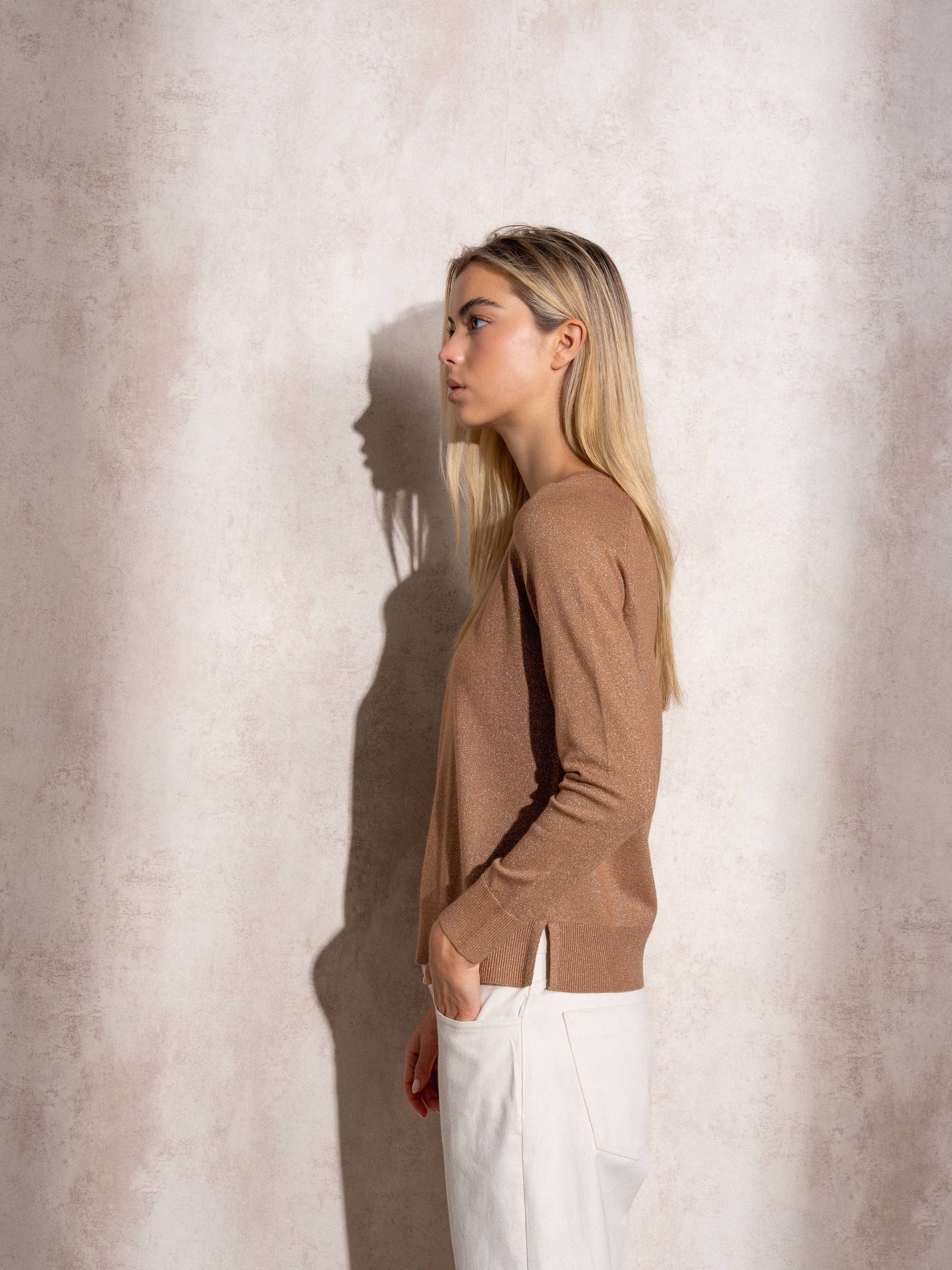 Maglione girocollo in lurex da donna