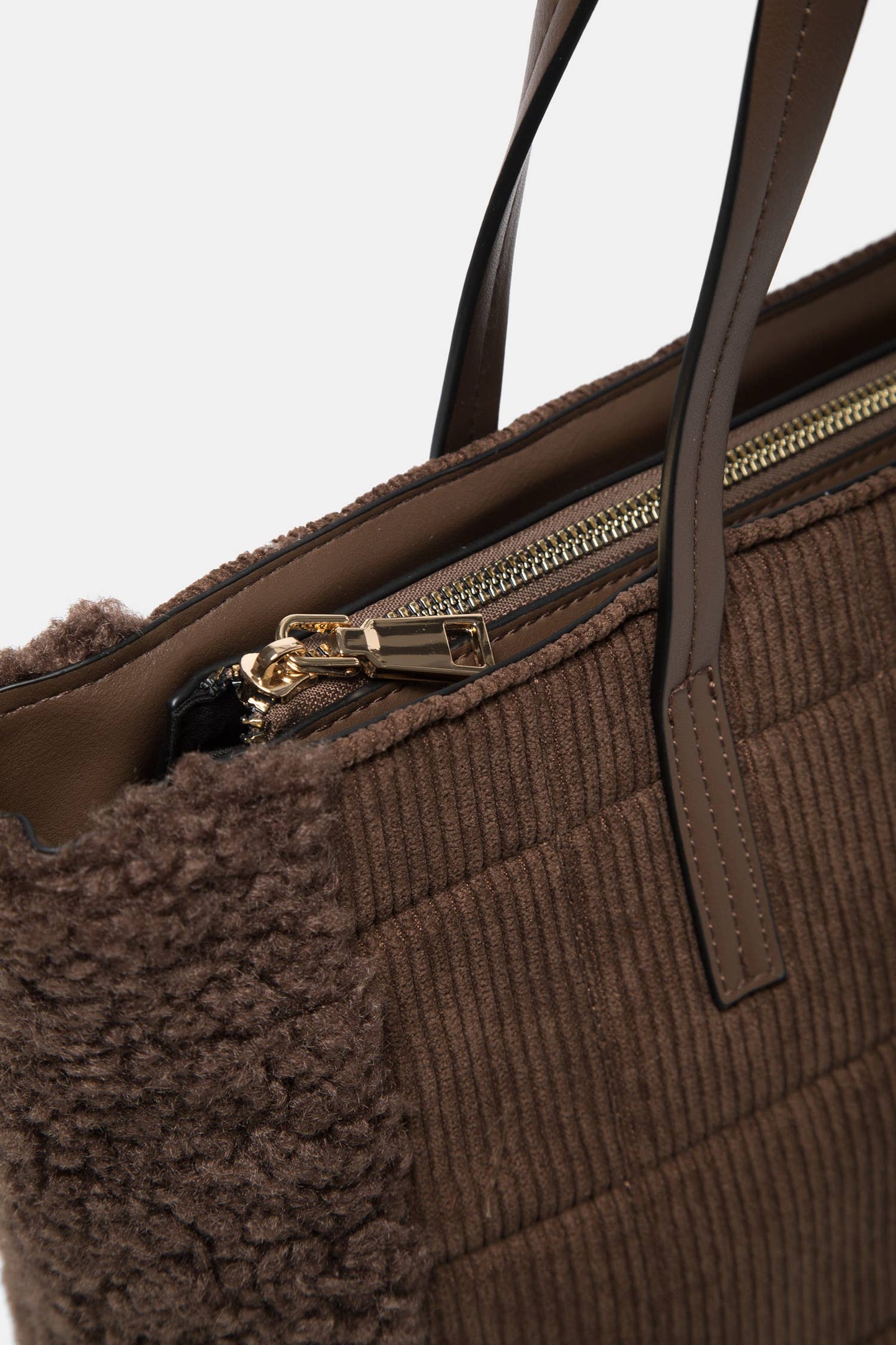 Borsa tote in velluto a coste con inserti in eco pelliccia