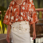 Blusa floreale in viscosa con maniche a palloncino