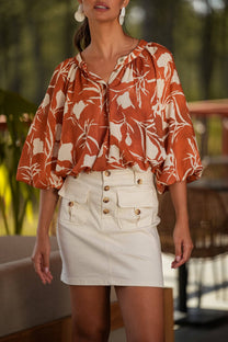 Blusa floreale in viscosa con maniche a palloncino