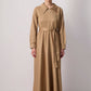 Abito lungo beige con collo zip e cintura