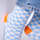 Calzini a quadri in cotone pettinato azzurro e beige