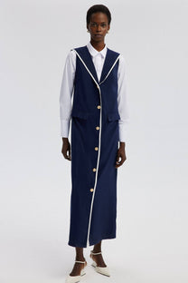 Abito maxi doppiopetto senza maniche blu navy
