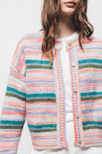 Cardigan in maglia a righe multicolor