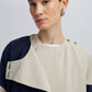 Trench lungo color block blu navy e beige