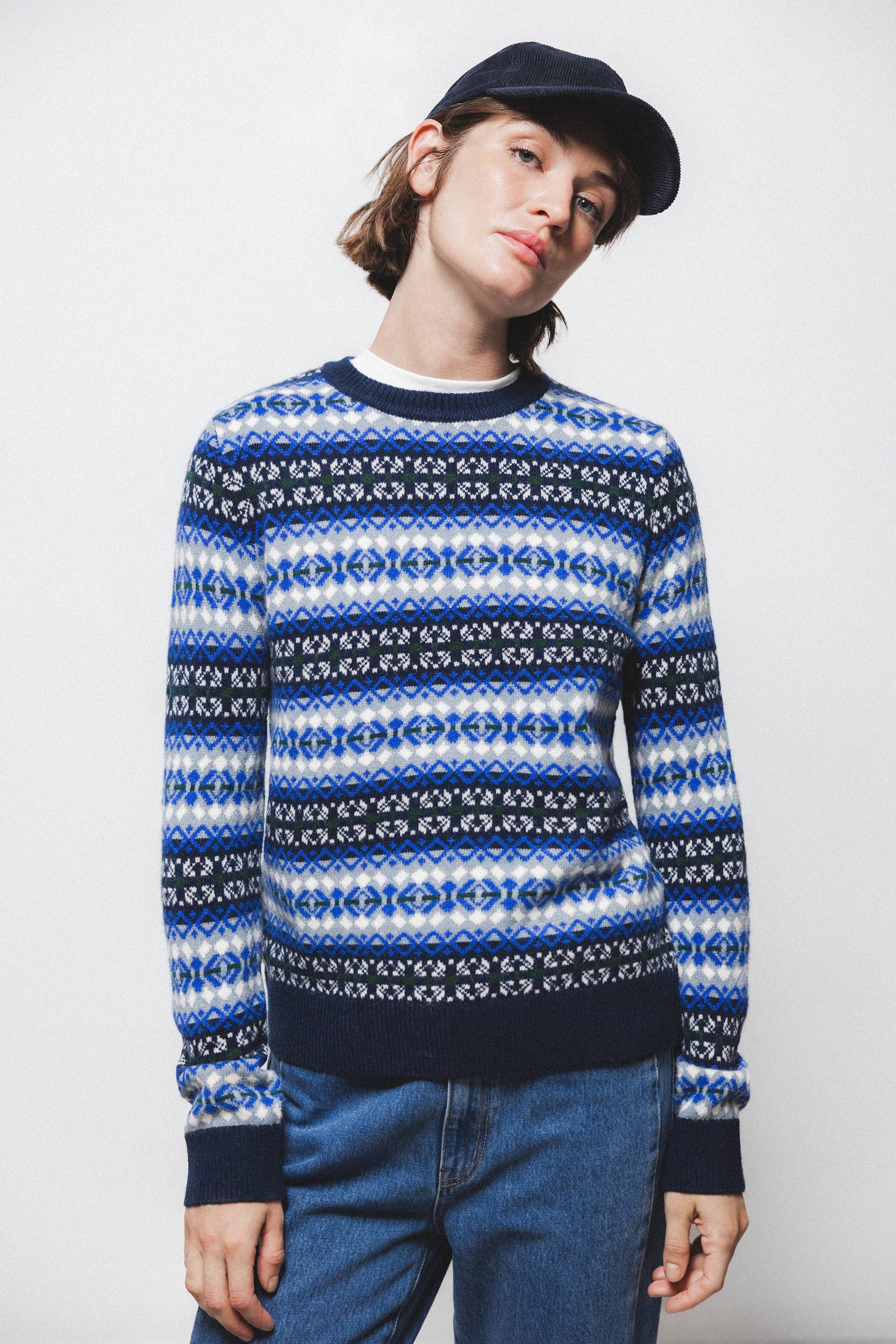 Maglione jacquard girocollo a maniche lunghe
