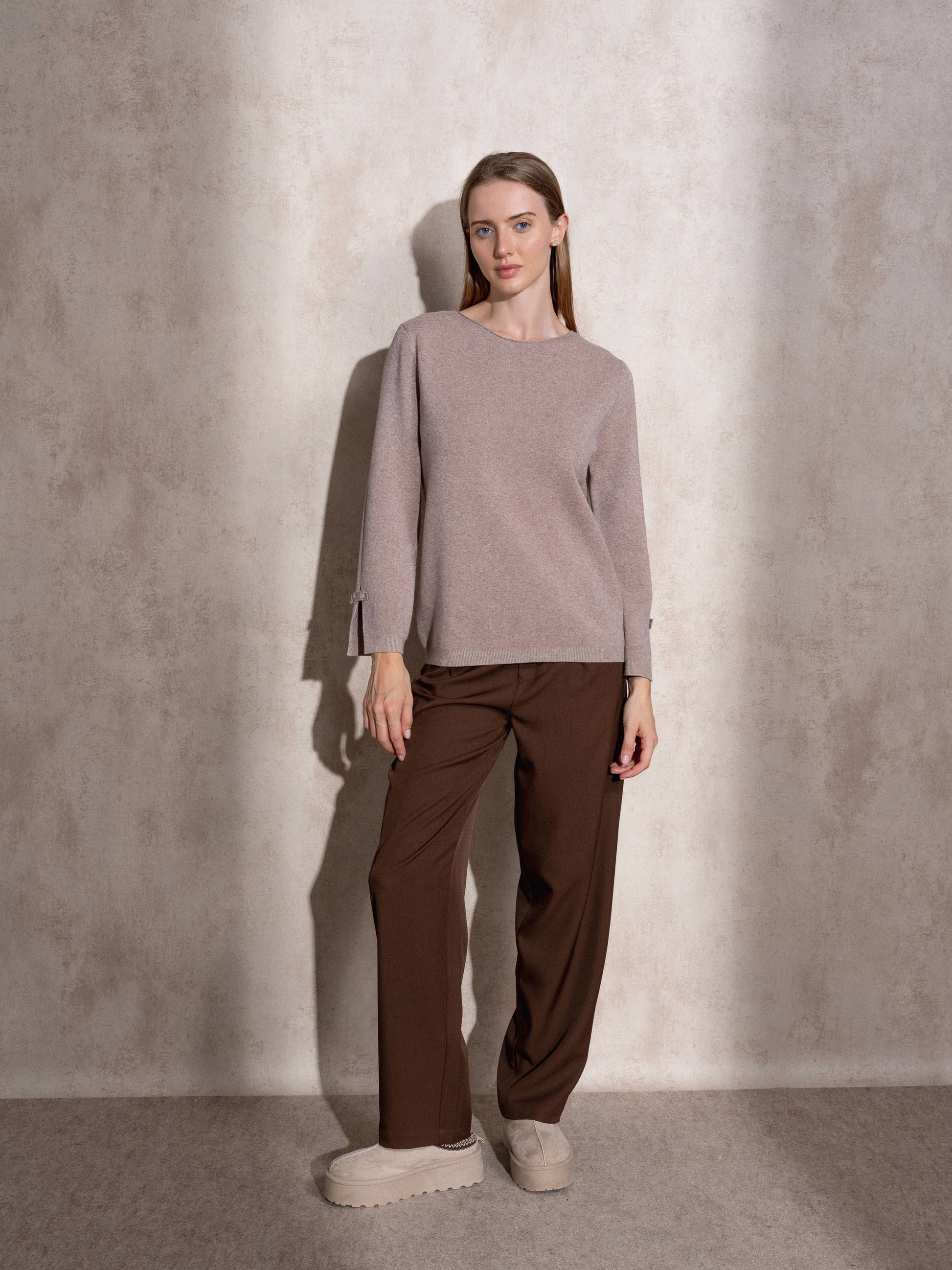 Maglione in maglia girocollo con polsini a spacchetto