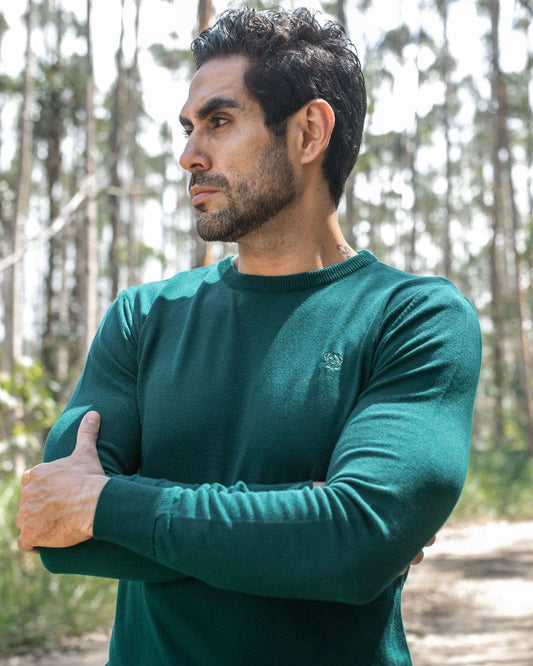 Maglione girocollo in cotone Pima verde da uomo