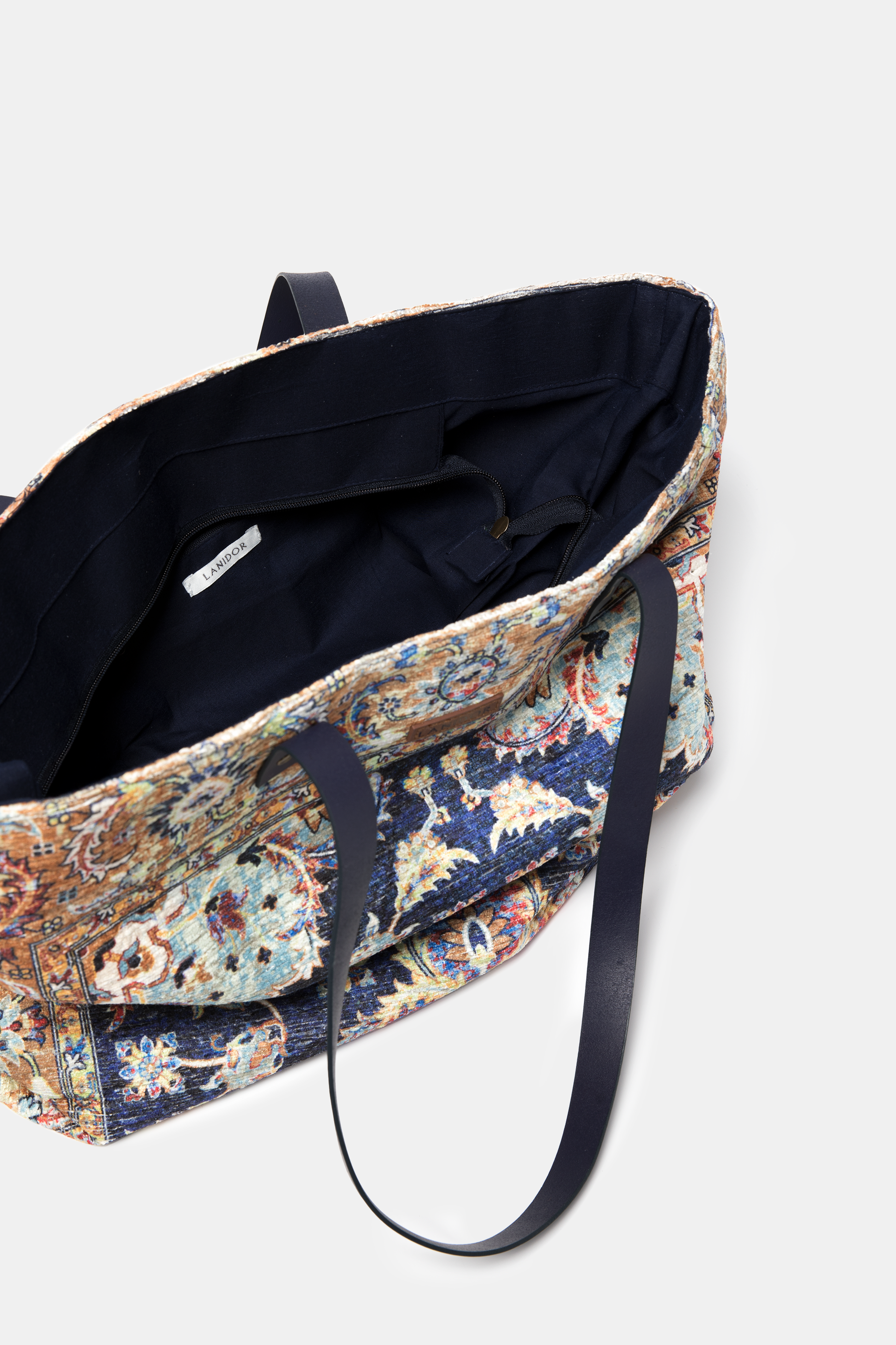 Borsa tote effetto velluto con stampa decorativa