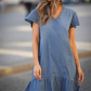 Abito corto in denim con volant