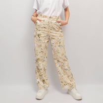 Pantaloni wide leg con ricamo floreale e paillettes