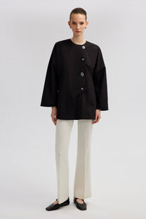 Camicia asimmetrica con bottoni nera