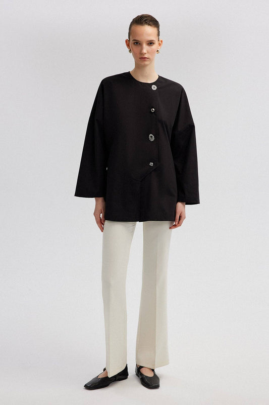 Camicia asimmetrica con bottoni nera