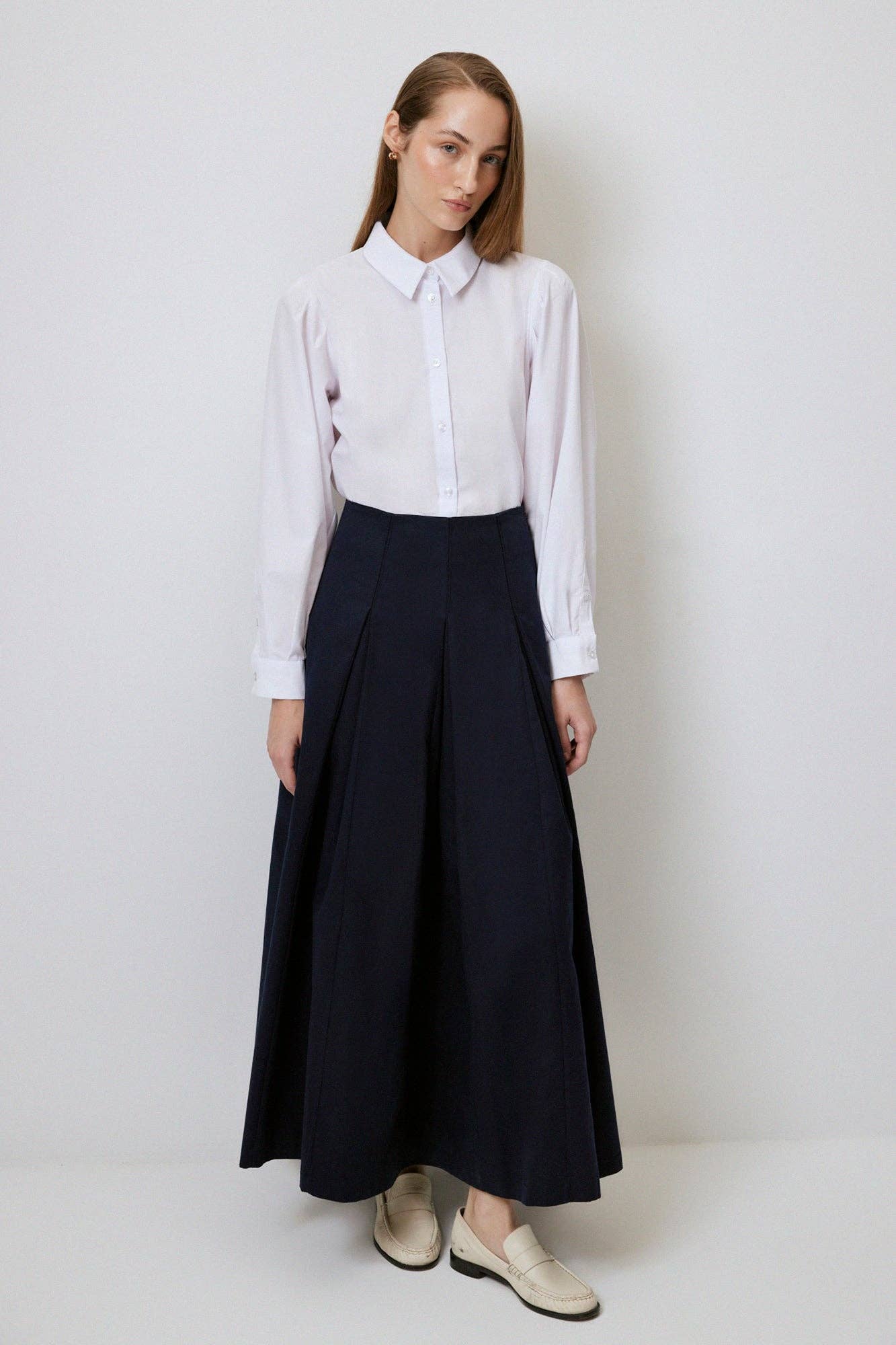Gonna a pieghe in gabardine