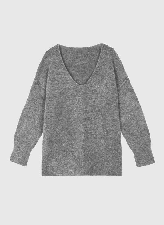 Pullover Livya oversize grigio con scollo a V