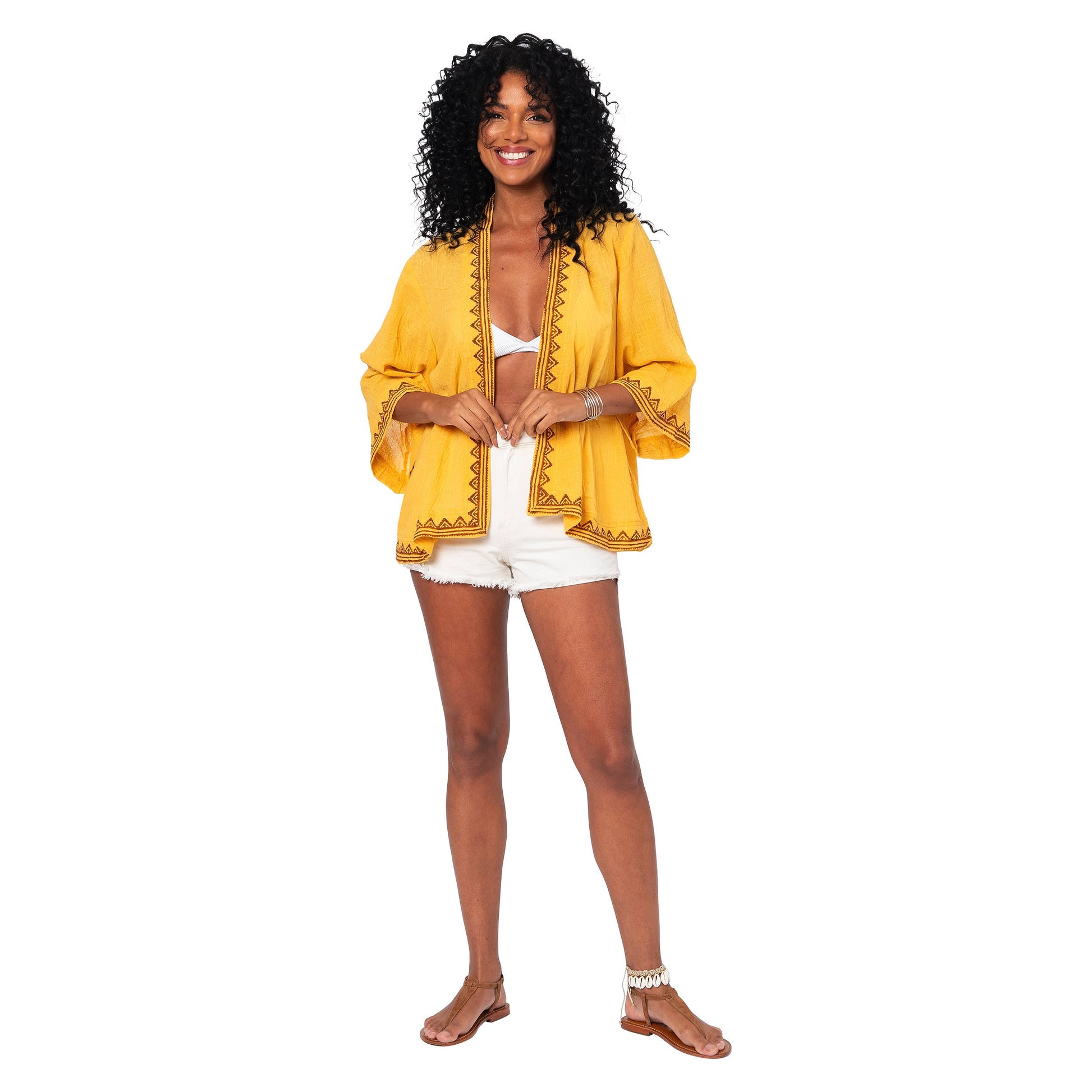 Kimono estivo corto in cotone giallo