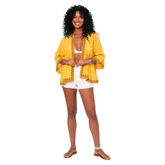 Kimono estivo corto in cotone giallo