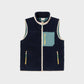 Gilet sherpa unisex con zip bicolor blu navy e verde