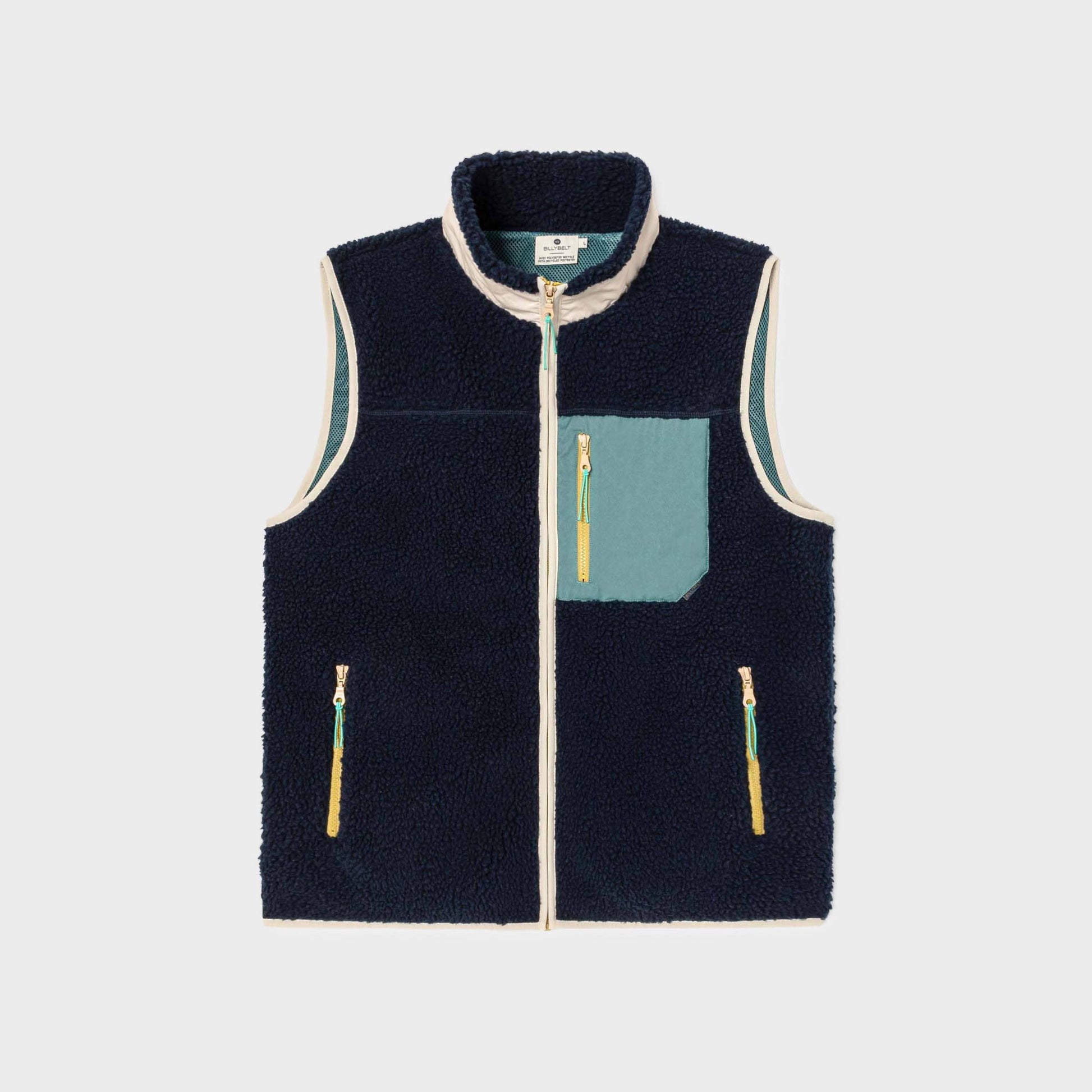 Gilet sherpa unisex con zip bicolor blu navy e verde