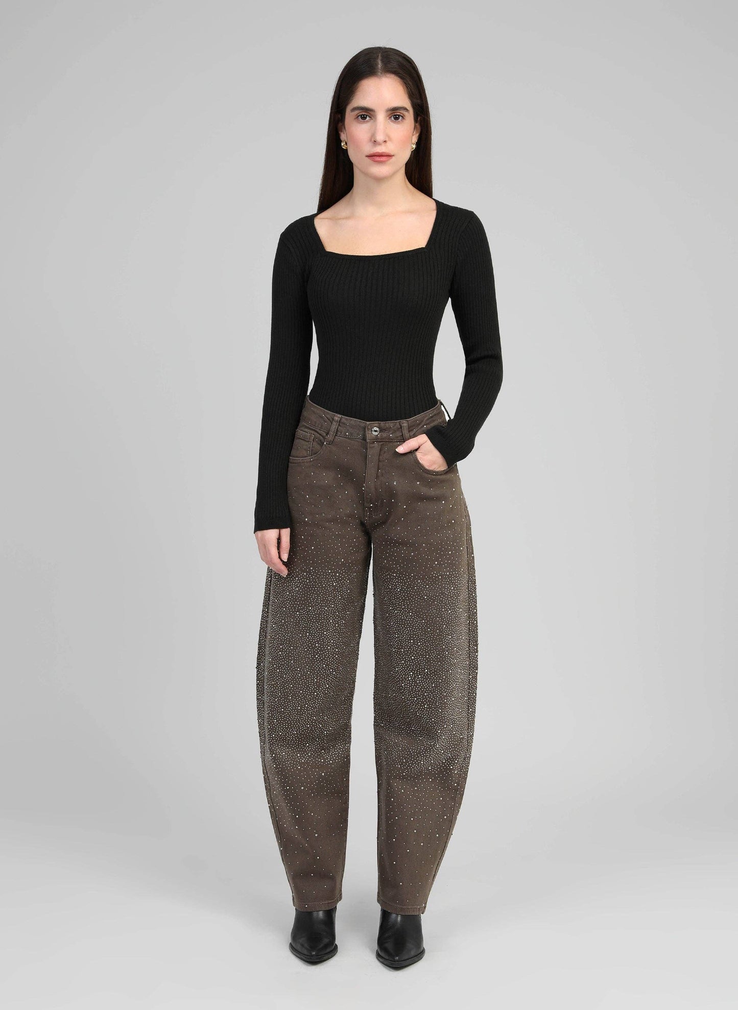Jeans balloon moka con strass