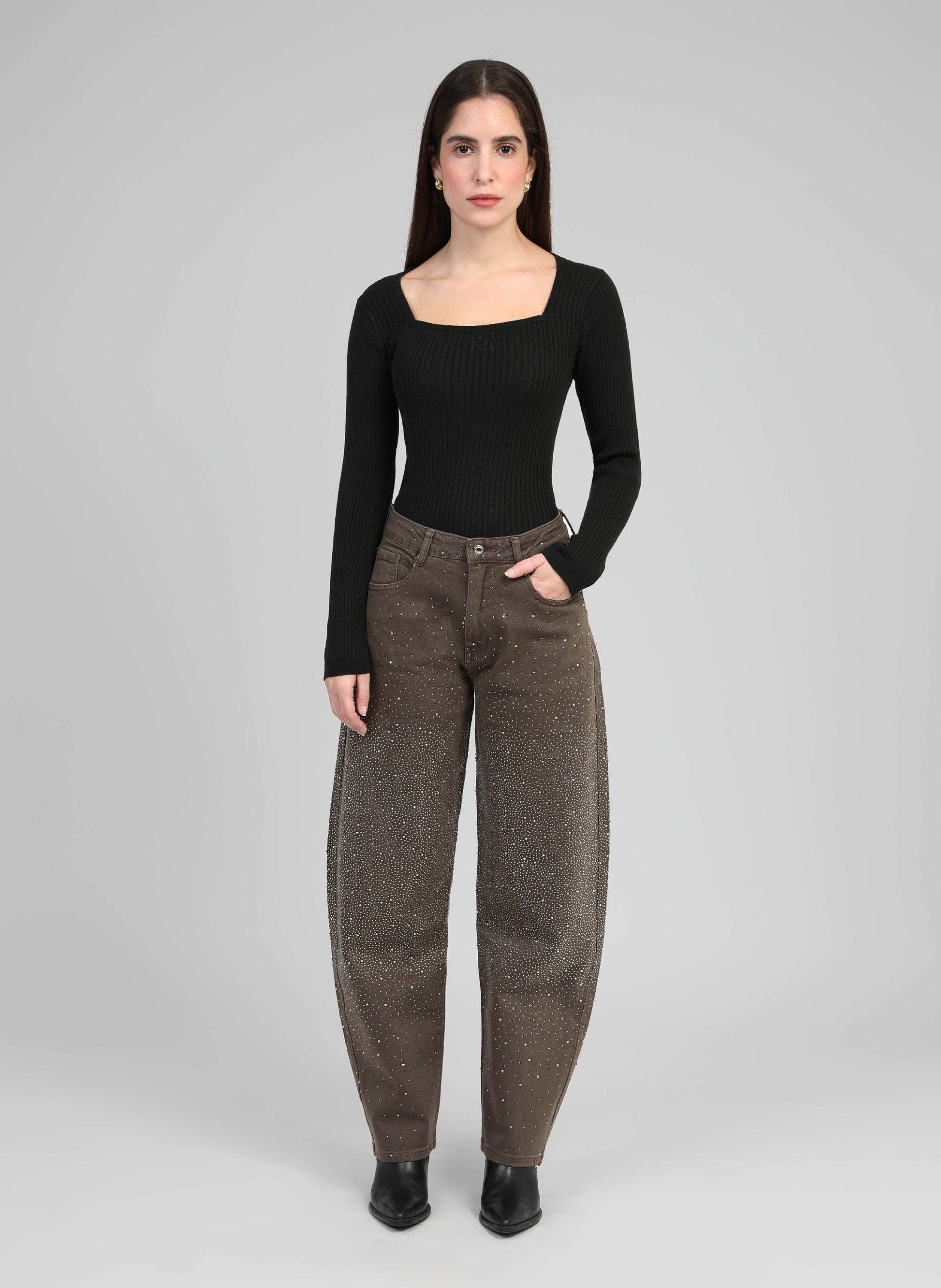 Jeans balloon moka con strass