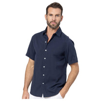 Camicia estiva in lino e cotone blu navy da uomo