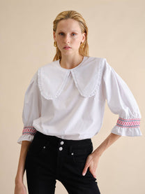 Camicetta oversize in lino e rayon con maxi colletto