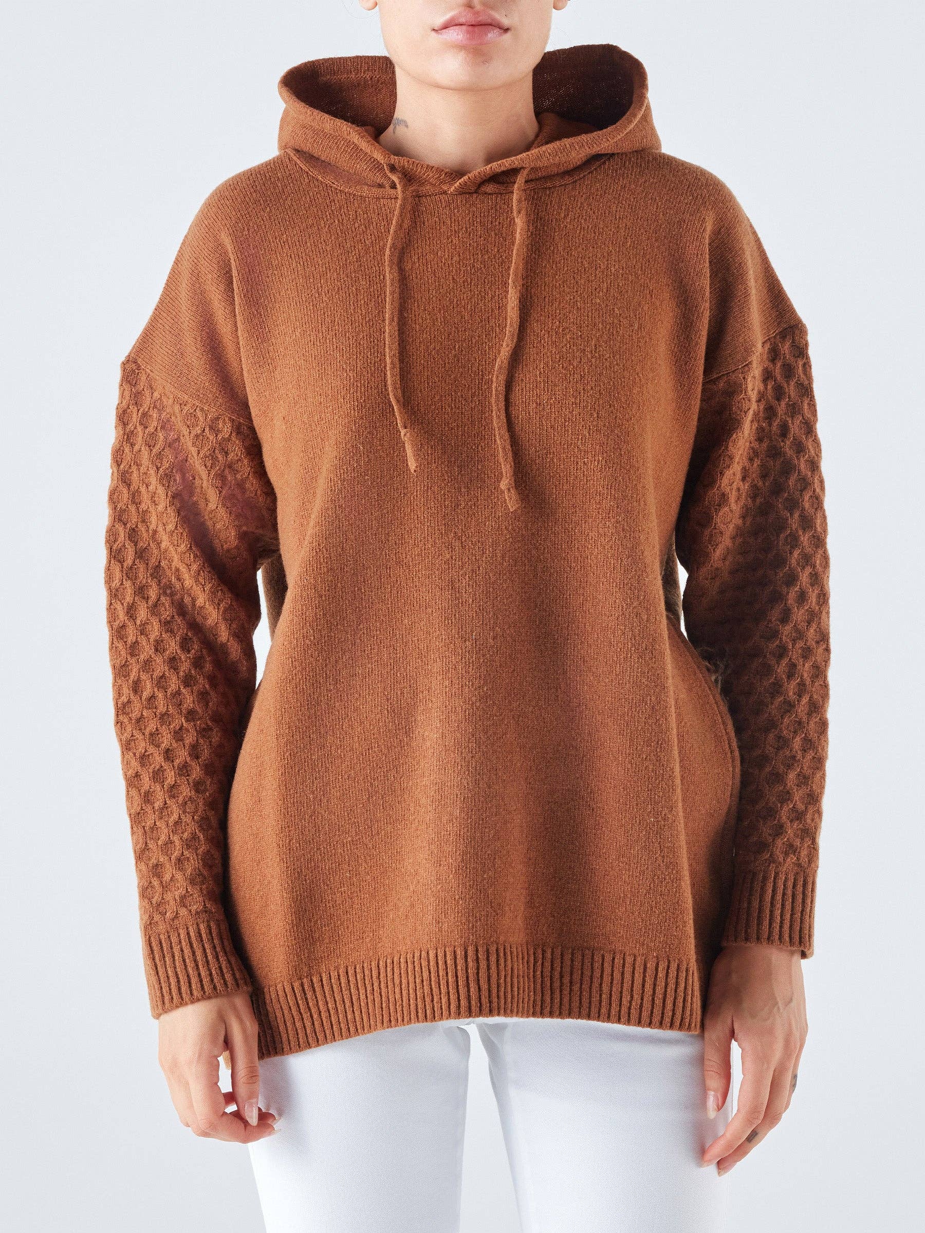 Felpa con cappuccio in maglia di lana