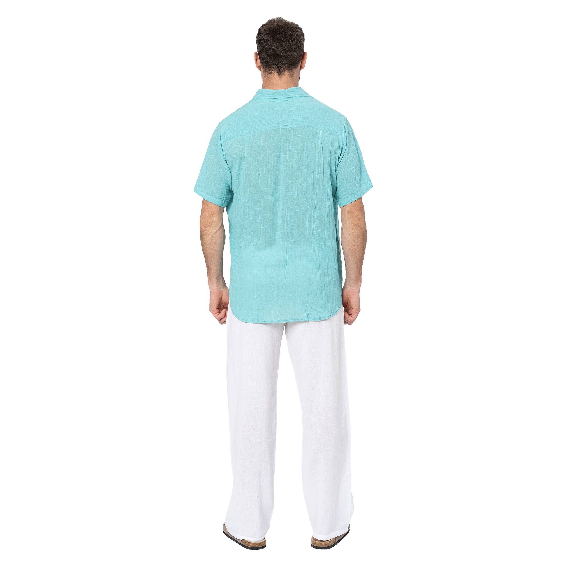 Camicia estiva uomo in cotone turchese a manica corta